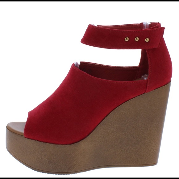 Red Vickie Open Toe Wedge - Picture 3 of 3